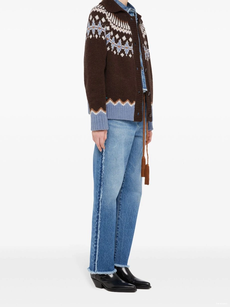 Cheap Women fair isle wool coat cardi Alanui intarsia knit 0818
